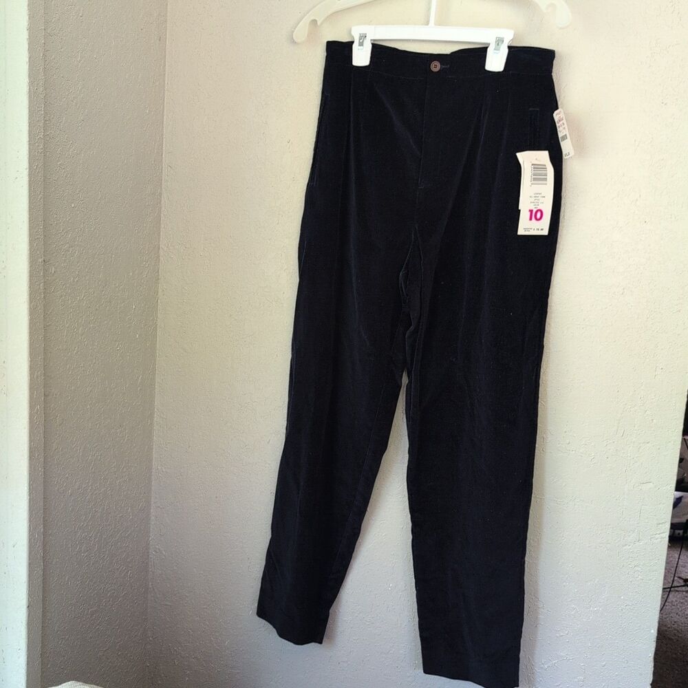 Vtg Velvet Velour Cotton Pants 10p Navy High Waist Straight Indie Sleaze Minimal
